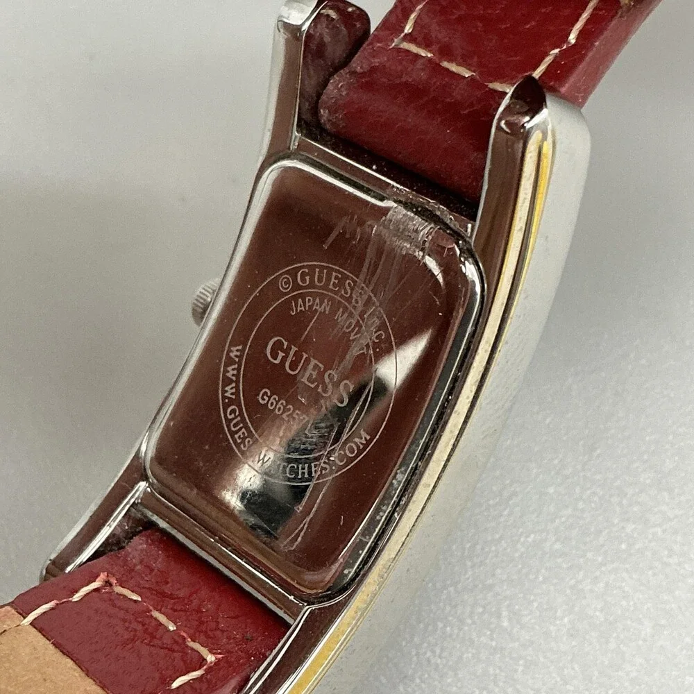 Guess G66225L Womens Watch 18mm White Dial Red Leather Cuff New Battery